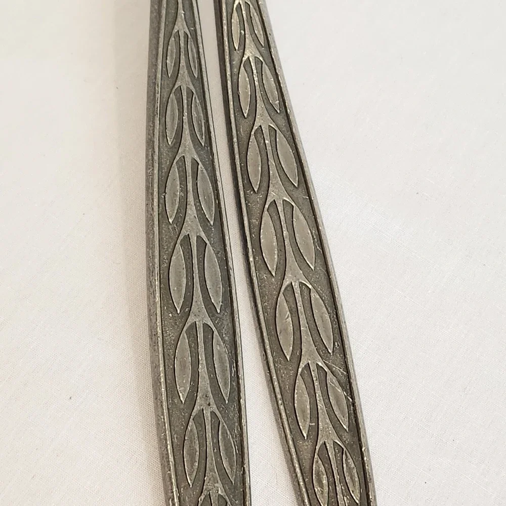 VTG TH‎ Marthinsen Norway Salad Servers Spoon Spork Pewter Norwegian Leaf Design